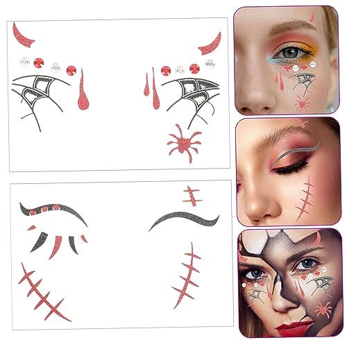 MERRYHAPY MERRYHAPY 2 Sheets Halloween Temporary Tattoo Stickers Makeup Face Tattoos Skin-Friendly Rhinestone Design for Party Favors
