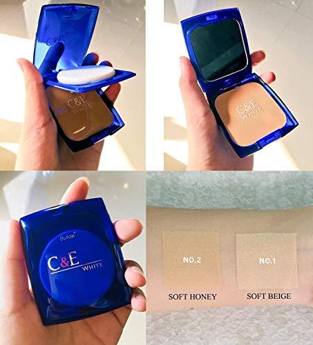 BUTAE C & E White Oil Control Face Pressed Powder Foundation Compact, Covers Dark Spot & Wrinkle, Long Lasting, Natural Radiant Glowing Perfect Skin, Clean Matte Makeup No.2 Soft Honey 12 G./0.42 OZ
