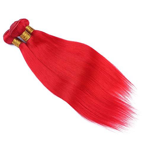 Generic Pure Red Peruvian Human Hair Silky Straight Bundles Deals 3Pcs Lot Bright Red Straight Virgin Human Hair Weave Wefts 10-30" Tangle Free (16 18 18)