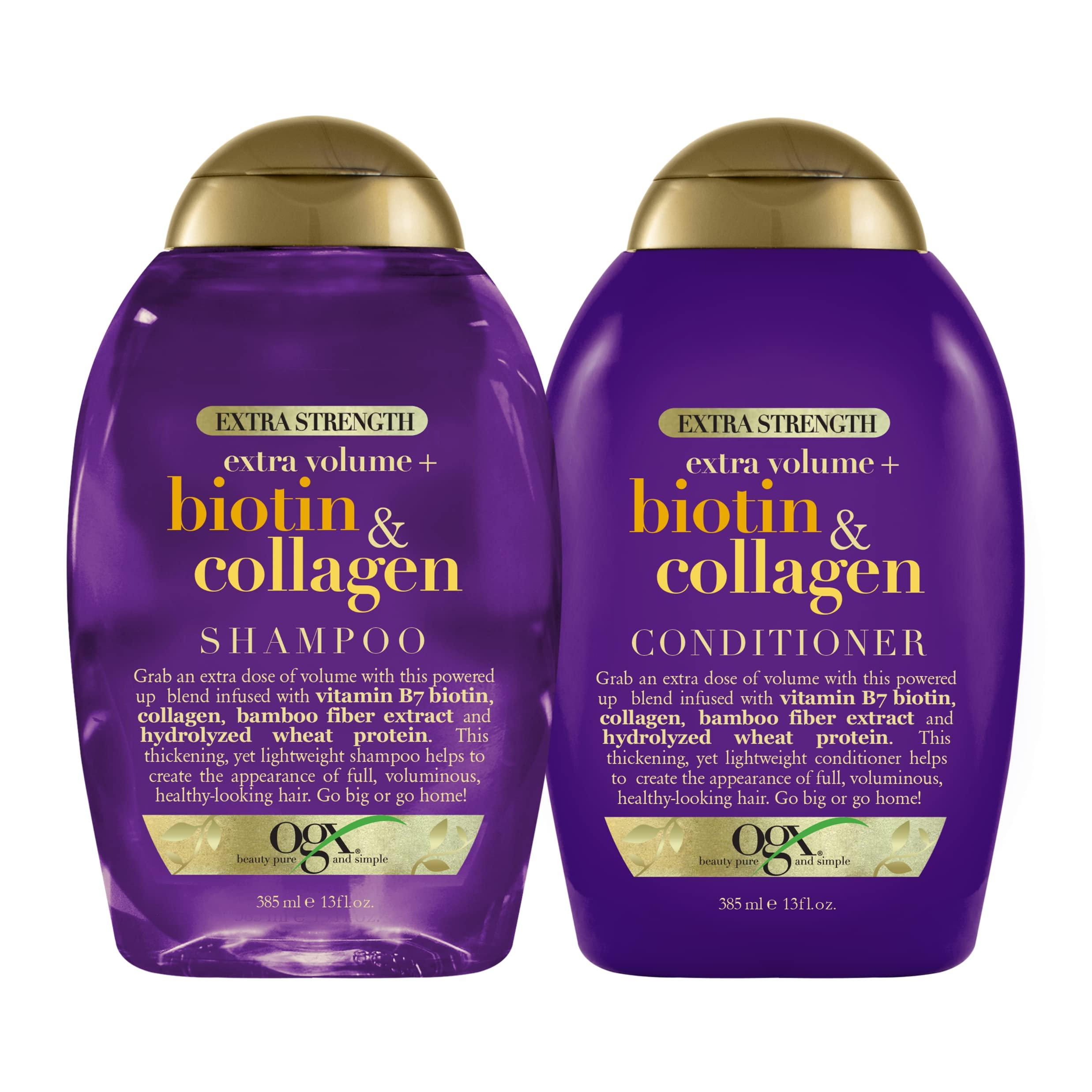 OGX OGX Thick & Full + Biotin & Collagen Extra Strength Volumizing Shampoo & Conditioner with Vitamin B7 & Hydrolyzed Wheat Protein for Fine Hair. Sulfate-Free Surfactants for Fuller Hair, 13 Fl Oz
