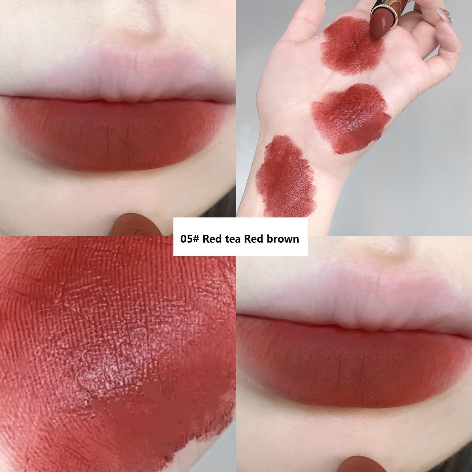 ENGBO ENGBO Gege Bear Soft Matte Lipstick, Mist Velvet White, Long Lasting Formula (05# Red tea Red brown)