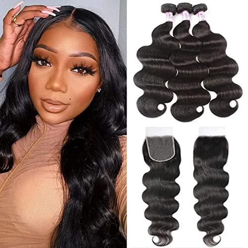 Beauty Forever Beauty Forever 5X5 HD Transparent Lace Closure with 3 Bundles Body Wave Unprocessed Virgin Human Hair Natural Color