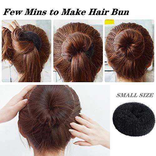 FULINJOY 4 Pack Extra Small Hair Bun Maker Mini Chignon Hair Doughnut Shaper Hair Donut Sock Bun Form for Kids, Girls, Short and Thin Hair (Small Size 2.4 Inch, Black)