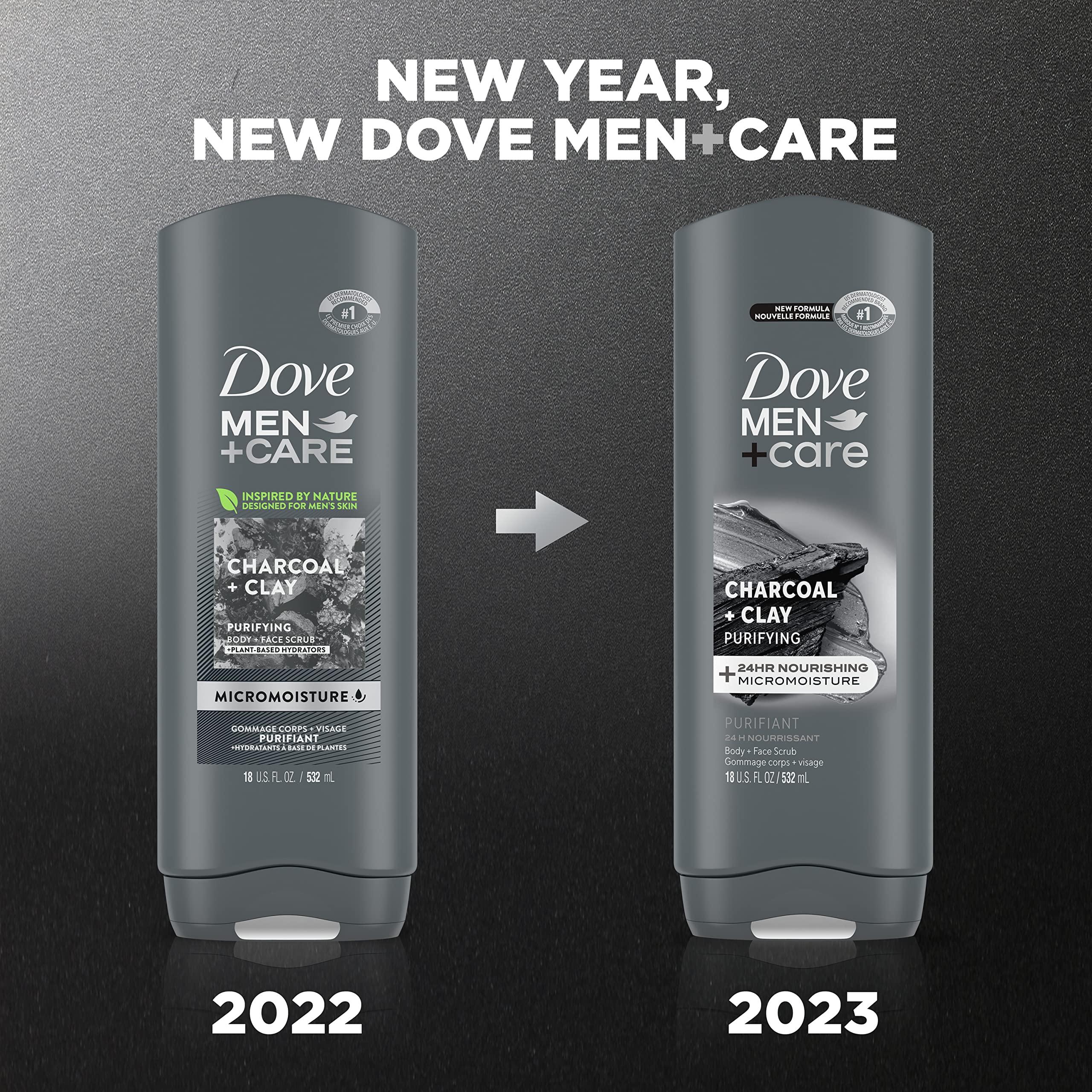DOVE MEN + CARE DOVE MEN + CARE Elements Body Wash Charcoal + Clay, Effectively Washes Away Bacteria While Nourishing Your Skin, Gray, 18 Fl Oz