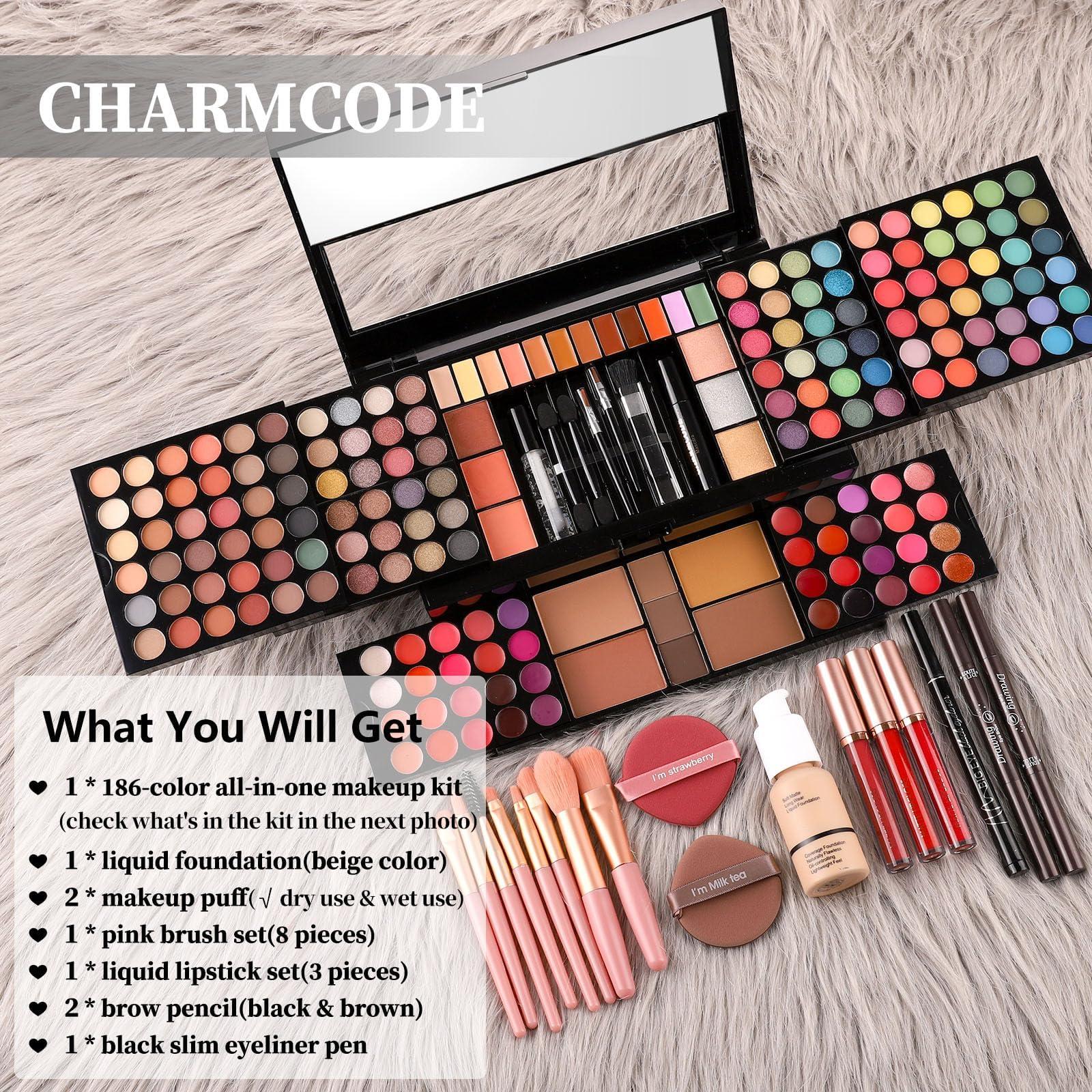 CHARMCODE Professional Big Makeup Kit for Teens Girls & Women Full Kit, Beauty Case with Beginner Cosmetics Sets, All-in-One Make Up Gift Box with Lipgloss, Eyeshadow,Blush,Highlight,Brow&Liner Pens,Brush,etc