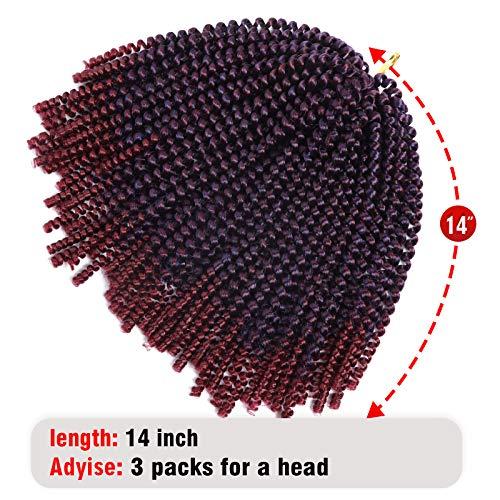 Beyond Beauty 14 Inch Spring Twist Crochet Braids Hair for Butterfly Locs Bomb Twist Crochet Hair Beyond Beauty Ombre Colors Synthetic Fluffy Hair Extension 3 Packs 30 Strands 190g/Pack(14 Inch, Dark&Light Wine)