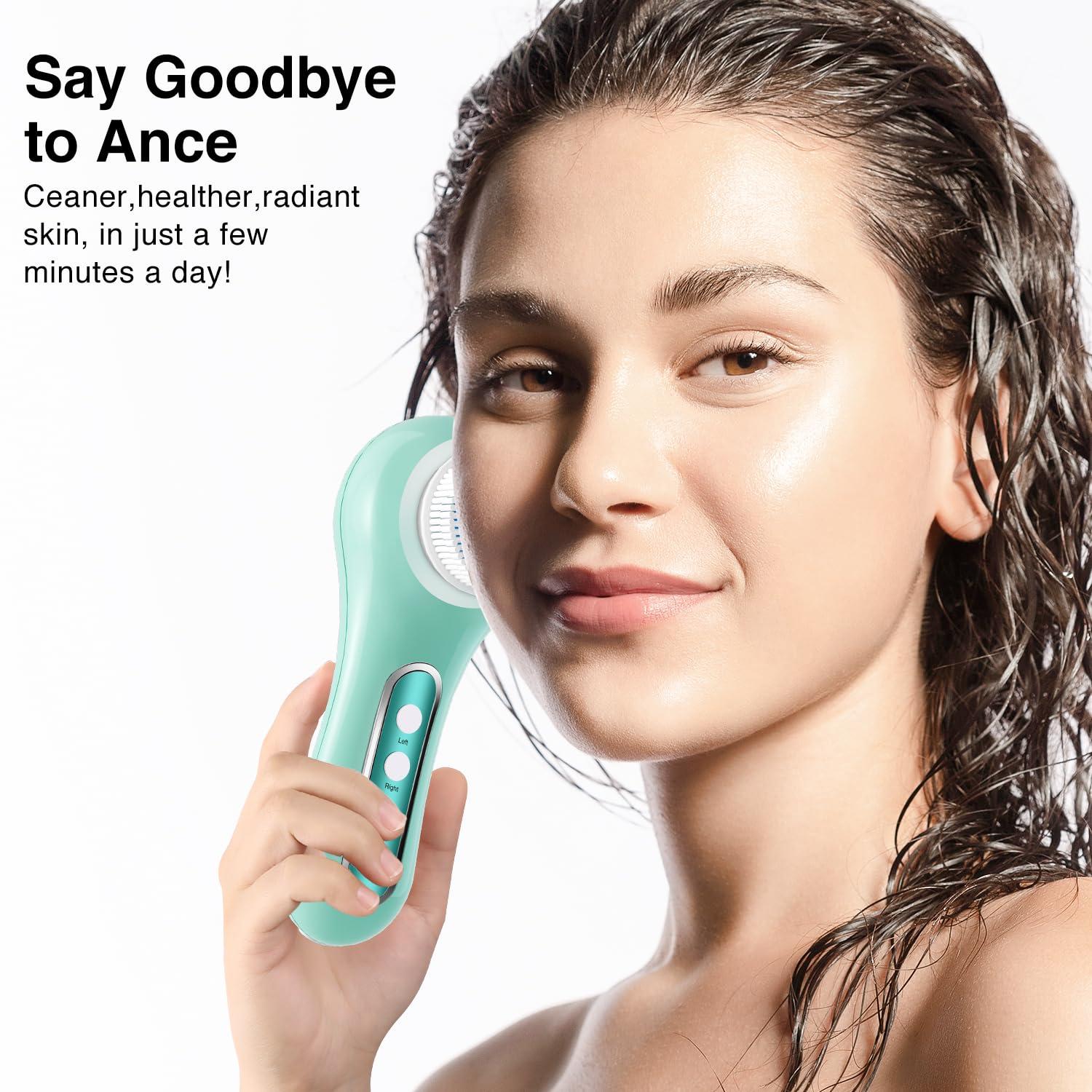 Umickoo UMICKOO Face Scrubber Exfoliator,Facial Cleansing Brush Rechargeable IPX7 Waterproof with 5 Brush Heads,Electric Face Spin Brush for Exfoliating, Massaging and Deep Cleansing (Mint Green)