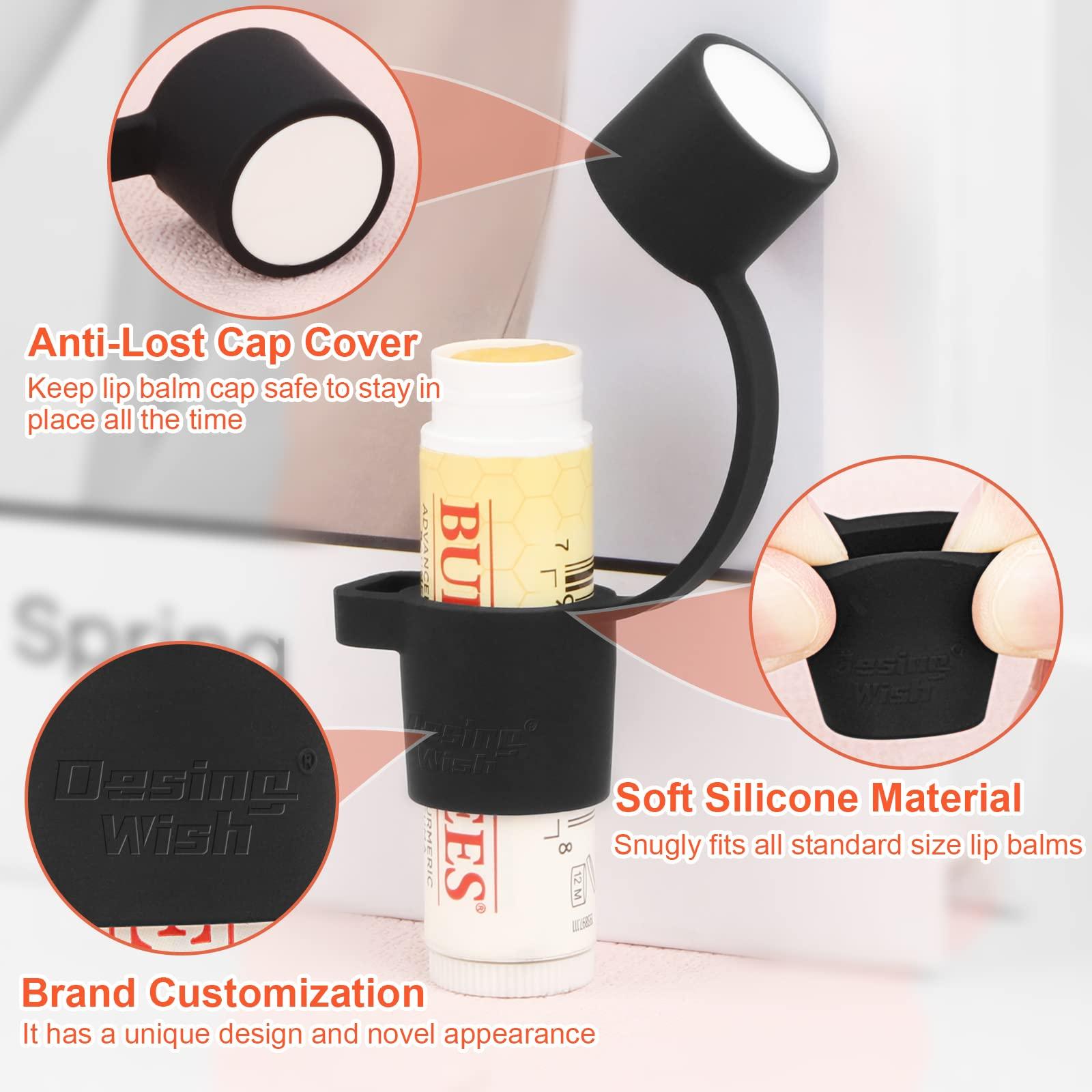 Desing Wish Desing Wish Silicone Chapstick Holder with Cap Cover, 0.6\'\' Diameter Portable Lip Balm Holder Key Chain Sleeve Chapstick Keychain Holder with Wrist Strap Lanyard - Black