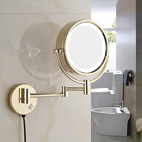 KWEE KWEE LED Makeup Mirror Wall Mount 10x Magnification, Double Sided Magnifying Makeup Mirrors with Lighted, 8.5 inch Extension - for Bathroom Shaving Gold Finish