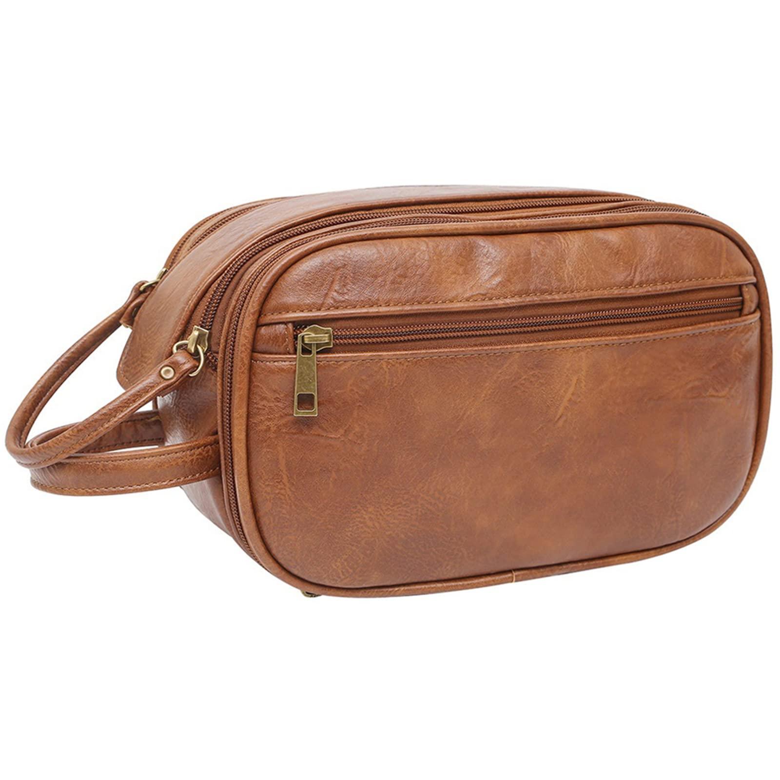 rismart rismart Men's Travel Toiletry Bag Pu Leather Water Resistant Organizer Travel Kit Brown