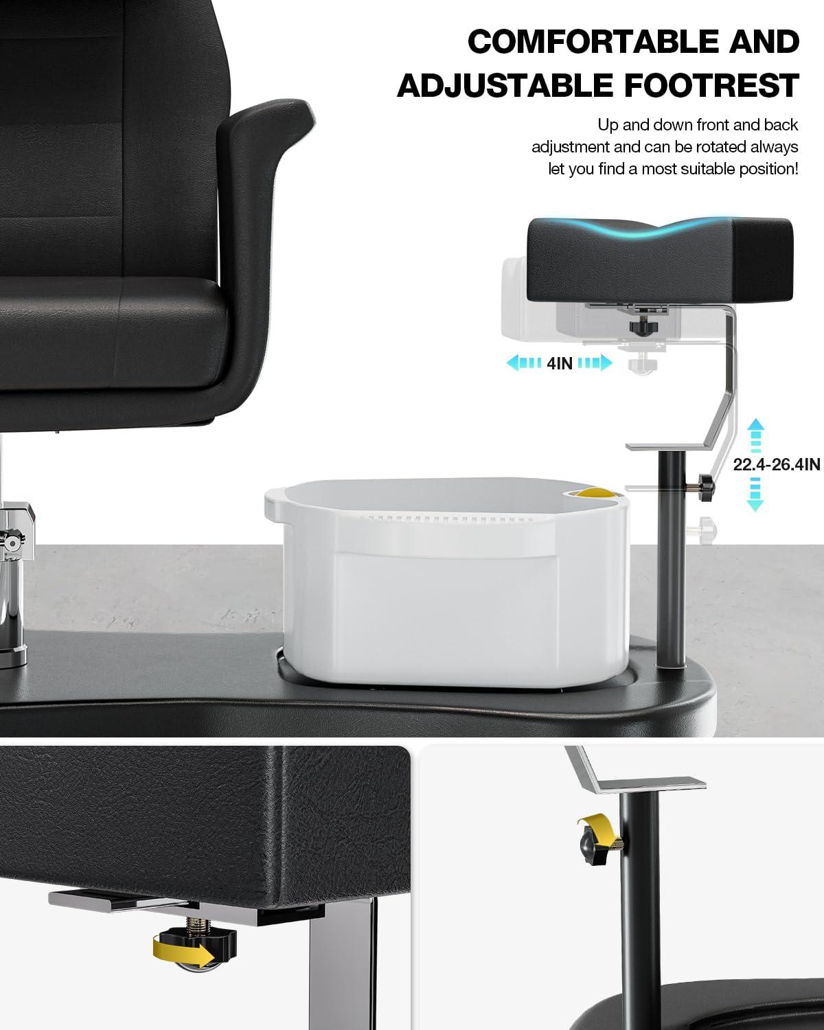 OKAKOPA OKAKOPA Pedicure Chair No Plumbing, Portable Pedicure Station for Nail Tech, 360 Swivel Reclining Salon Pedicure Chairs w/Stool, Massage Basin, Footrest for Foot Spa, Black