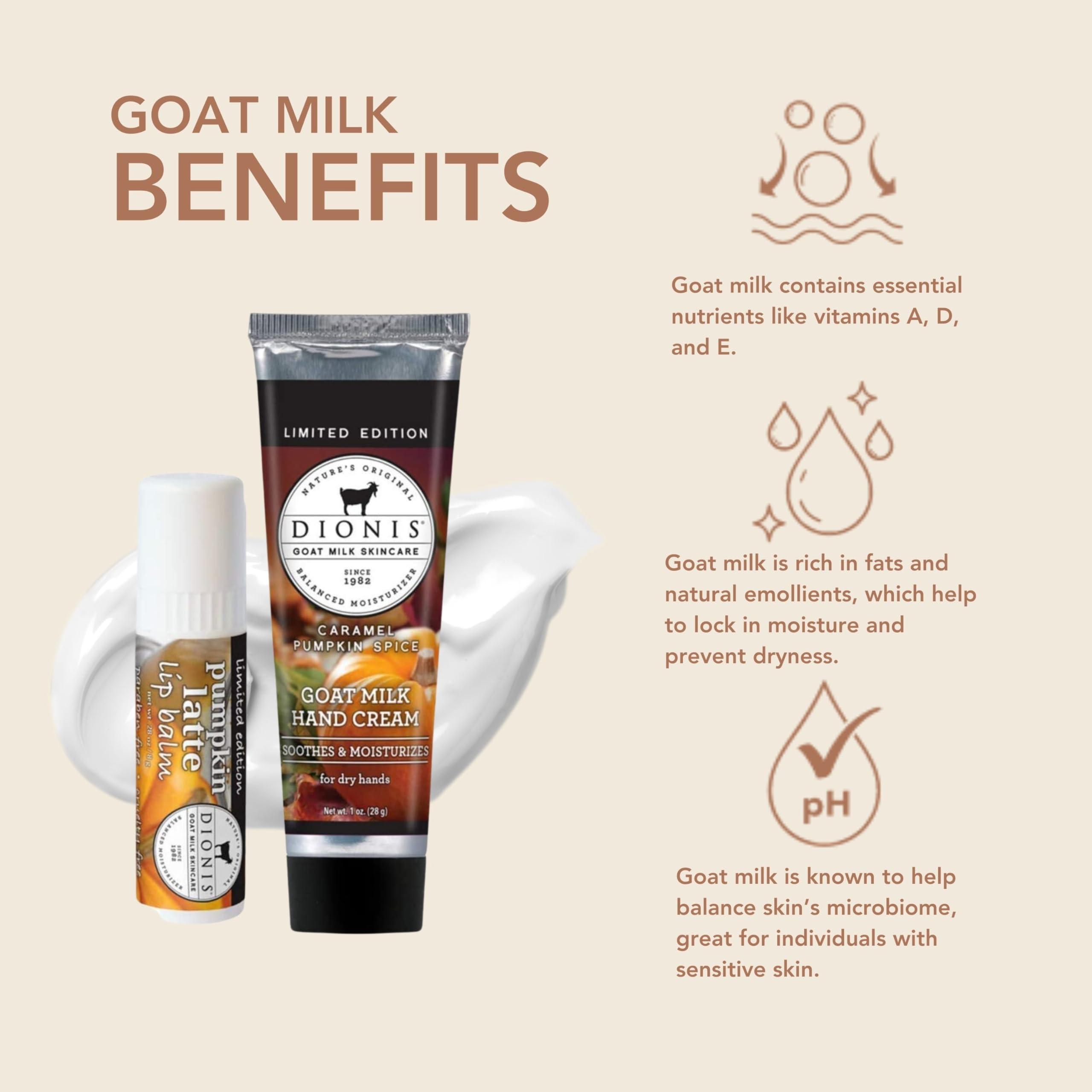 Dionis Dionis Goat Milk Skincare Caramel Pumpkin Spice Scented Hand Cream & Lip Balm Set (1 oz and .28 oz) - Safe For Sensitive Skin, Soothes Chapped Lips and Dry Skin, Cruelty-free and Paraben-free