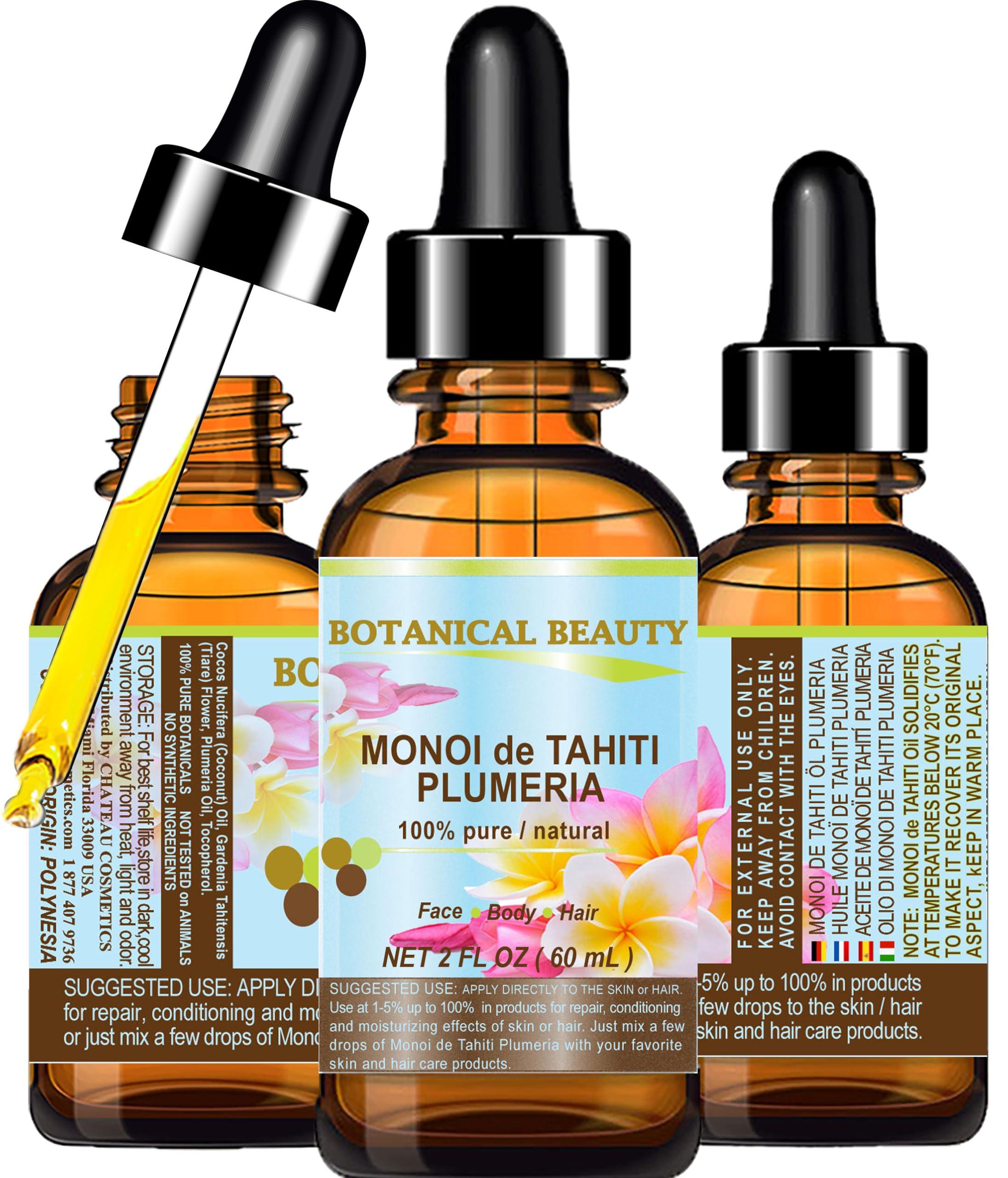 Botanical Beauty Botanical Beauty MONOI DE TAHITI PLUMERIA OIL Pure Natural. 2 Fl. Oz.- 60 ml. for Face, Skin, Hair, Nail Care and Body