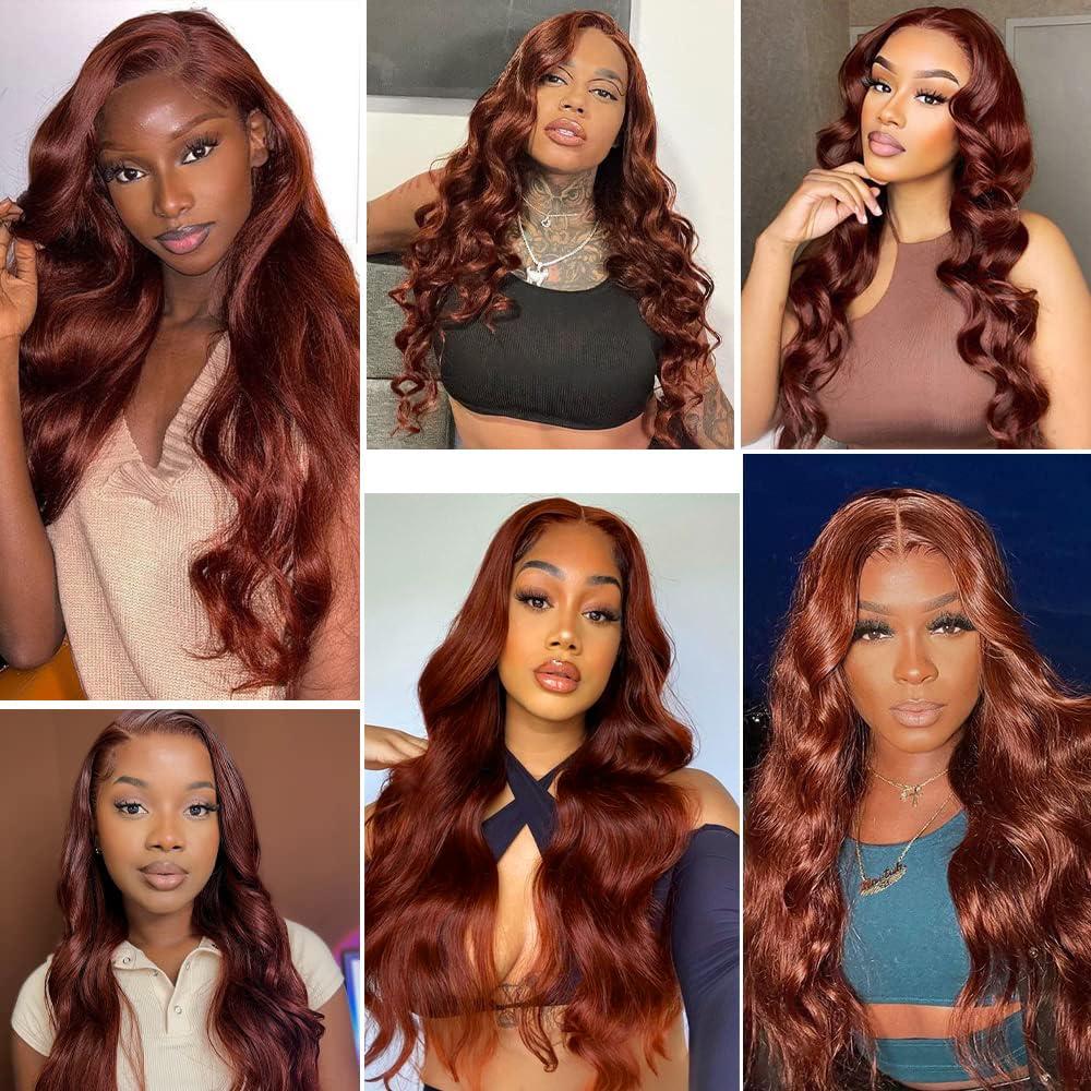 HuxoWax Color #33 Bundles Brown Body Wave Human Hair Bundles Reddish Brown Human Hair Bundles Brazilian Virgin Hair 3 Bundles 14 16 18 Inch Copper Red Bundles Soft Hair Extensions