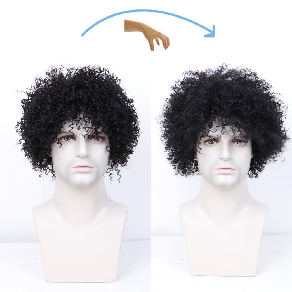 BECUS BECUS 8inch Afro Wig for Black men Short Kinky Curly 100% Human Hair Wigs for Black Men Short African American Male Afro Wig (Natural Spiral Black #1B)