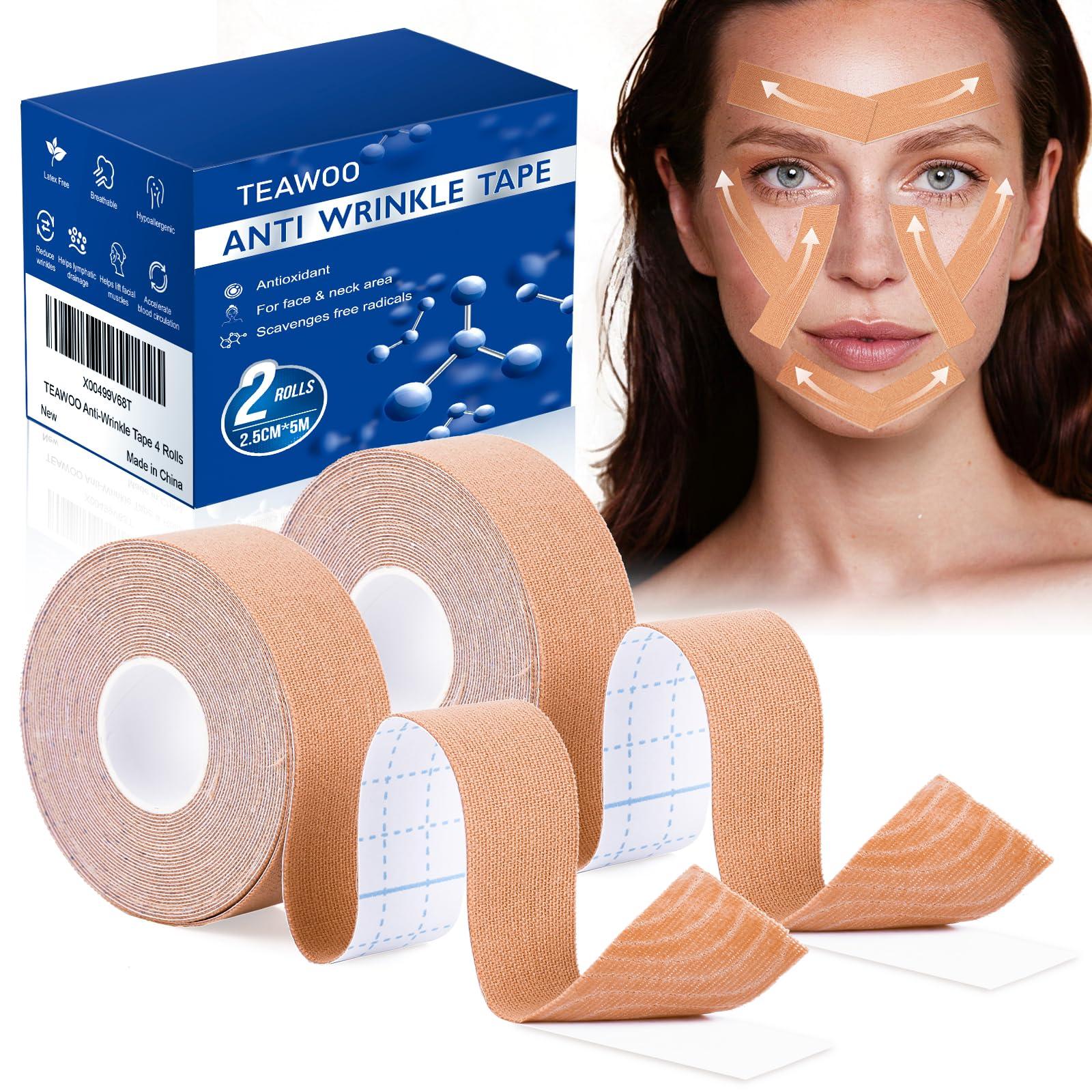 TEAWOO Anti-Wrinkle Tape | Facial Myofascial Lift Tape for Skin Firming, Toning & Tightening | Lift Tape for Face, Neck & Forehead | Smooths Wrinkles, Lifts Skin Anti-Aging Face Patches 2 rolls
