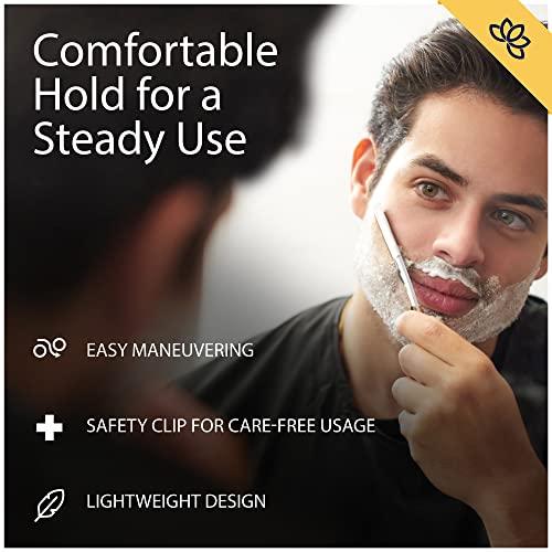 Equinox International Equinox Fancy Straight Edge Razor - Manual Shaver for Men - Includes 100 Disposable Derby Blades - Wooden Handle - Barber Kit - Straight Razors for Men - Navajas para barbero - retro straight razor