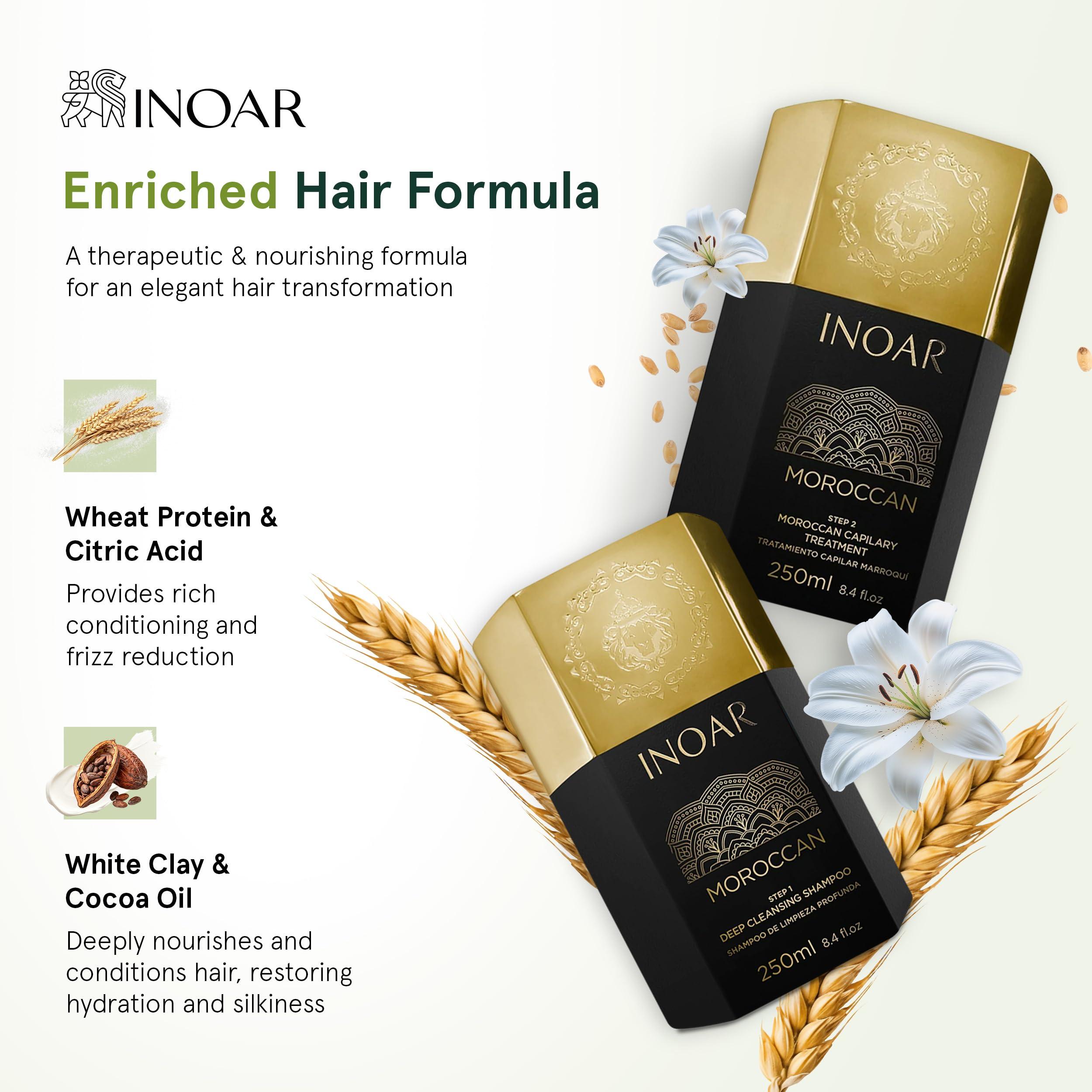 Inoar Inoar Moroccan Smoothing Treatment Set with Keratin - Deep Cleansing Shampoo, Keratin Treatment, Reduces Frizz, Straighten Hair Treatment, Vegan Hair Products for Men and Women (8.4 oz. each)