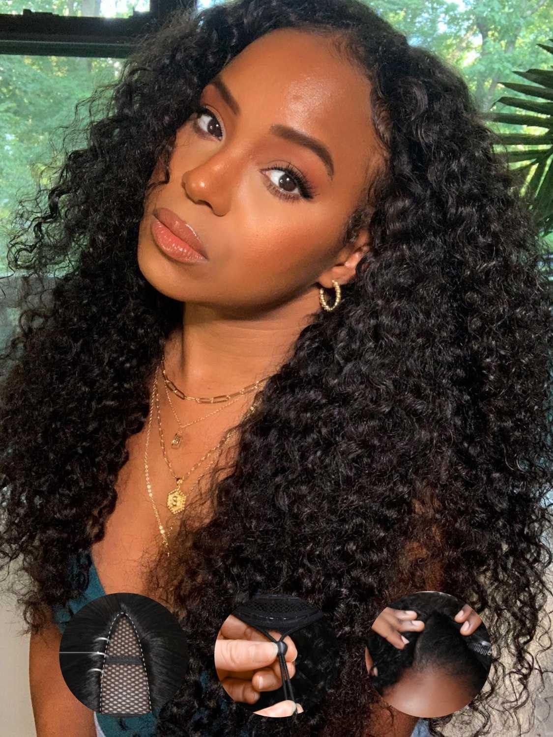 Beauty Forever Beauty Forever V Part Wig Human Hair Curly EasiContour Vpart Wigs No Leave Out Glueless Upgraded U Part Wigs for Women Clip In Half Wig None Lace Front Wigs Natural Color 150% Density 20inch