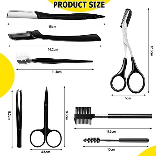 ONEUPIN 8 In 1 Eyebrow Grooming Kit, Multipurpose Exfoliating Dermaplaning Tool, Male And Female Facial Razor Facial Trimming Razor Eyebrow Brush Scissors Tweezers Tool
