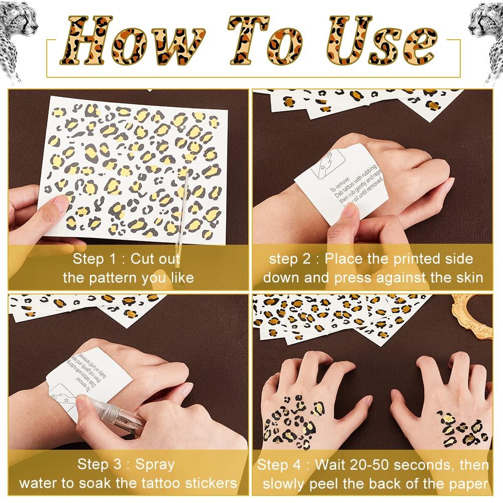 OLYCRAFT OLYCRAFT 10 Sheets Temporary Leopard Tattoo Stickers 5x6 Inch Cheetah Leopard Print Tattoo Stickers Leopard Face Stickers Removable Stickers for Women Art Party Decor Halloween Costume Black & Gold