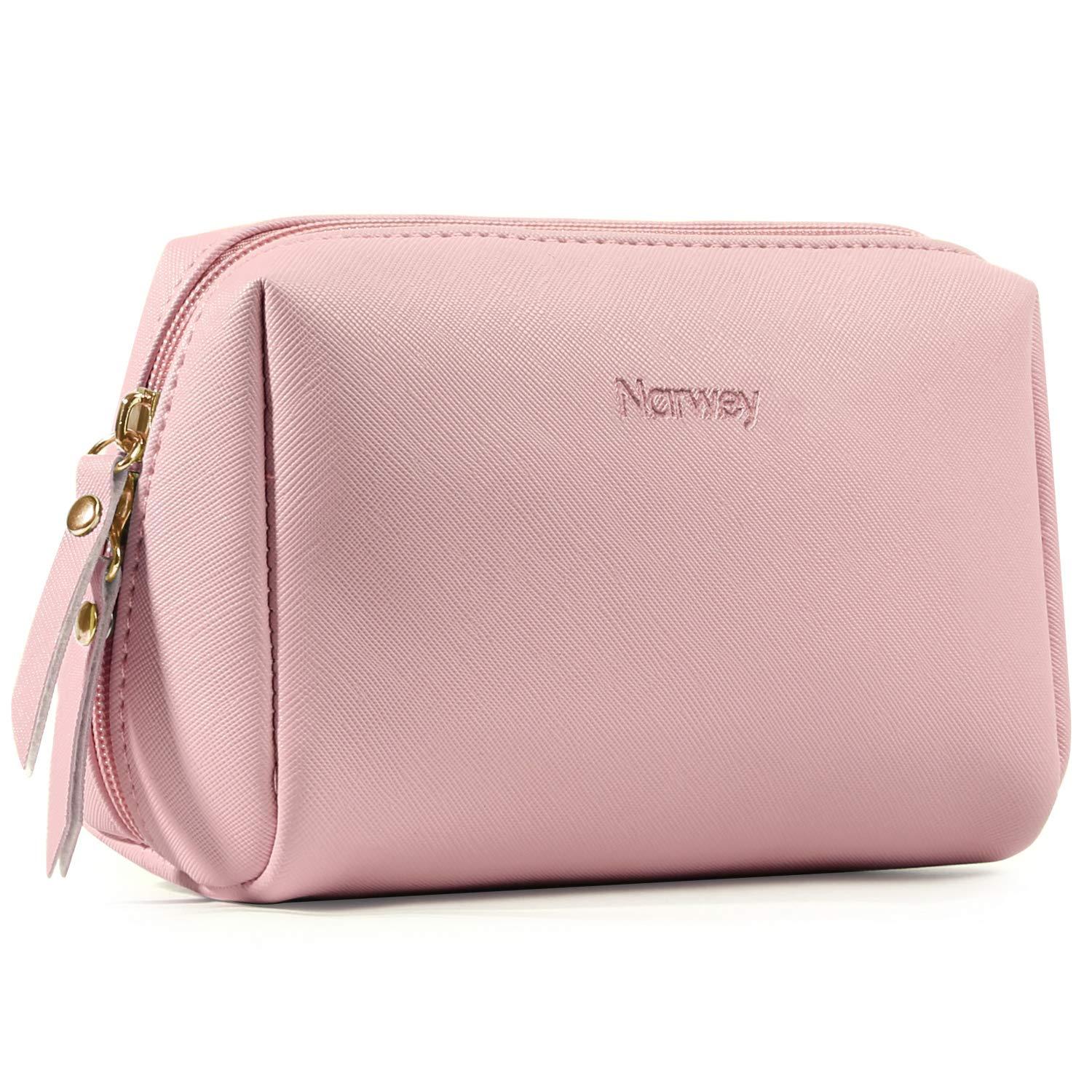 Narwey Narwey Small Vegan Leather Makeup Bag for Purse Travel Makeup Pouch Mini Cosmetic Bag for Women (Small, Pink)