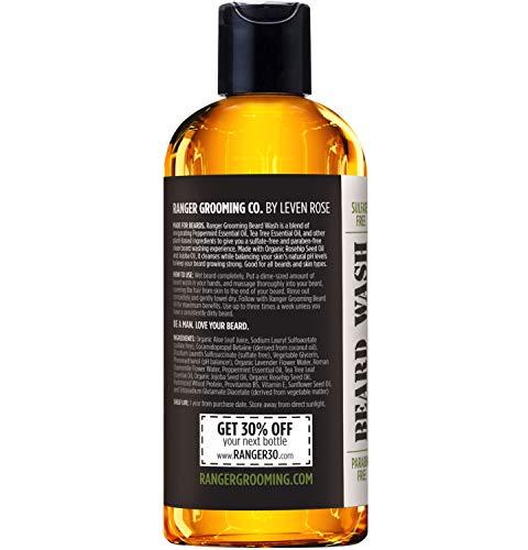 Leven Rose Leven Rose Beard Wash Shampoo by Ranger Grooming Co, Sulfate Free Natural Beard Cleanser & Conditioner for Men, Tea Tree & Peppermint for Growth & Thickening, Paraben Free 4 oz