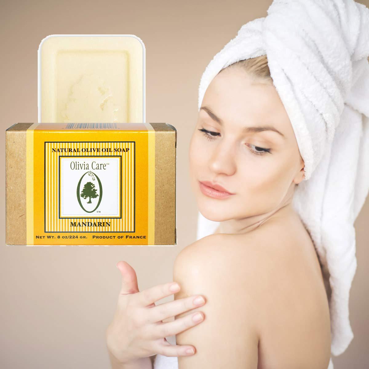 Olivia Care Olivia Care Premium Mandarin Bath & Body Bar Soap Organic, Vegan & Natural Olive Oil Repairs, Hydrates, Moisturizes & Deep Cleans Vitamin C Good for Sensitive Dry Skin Made in USA 8 OZ (4 PACK)
