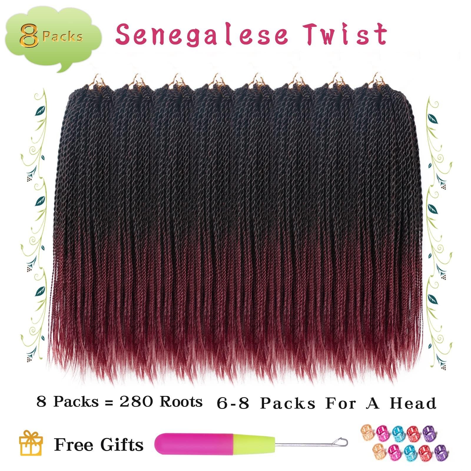 MOSINA Red Crochet Hair For Women, Senegalese Twist Crochet Hair 18 Inch Pre Looped Professional Synthetic Braiding Hair 8 Packs Twist Hair 35 Strands/Pack (18 Inch 1B/BUG)