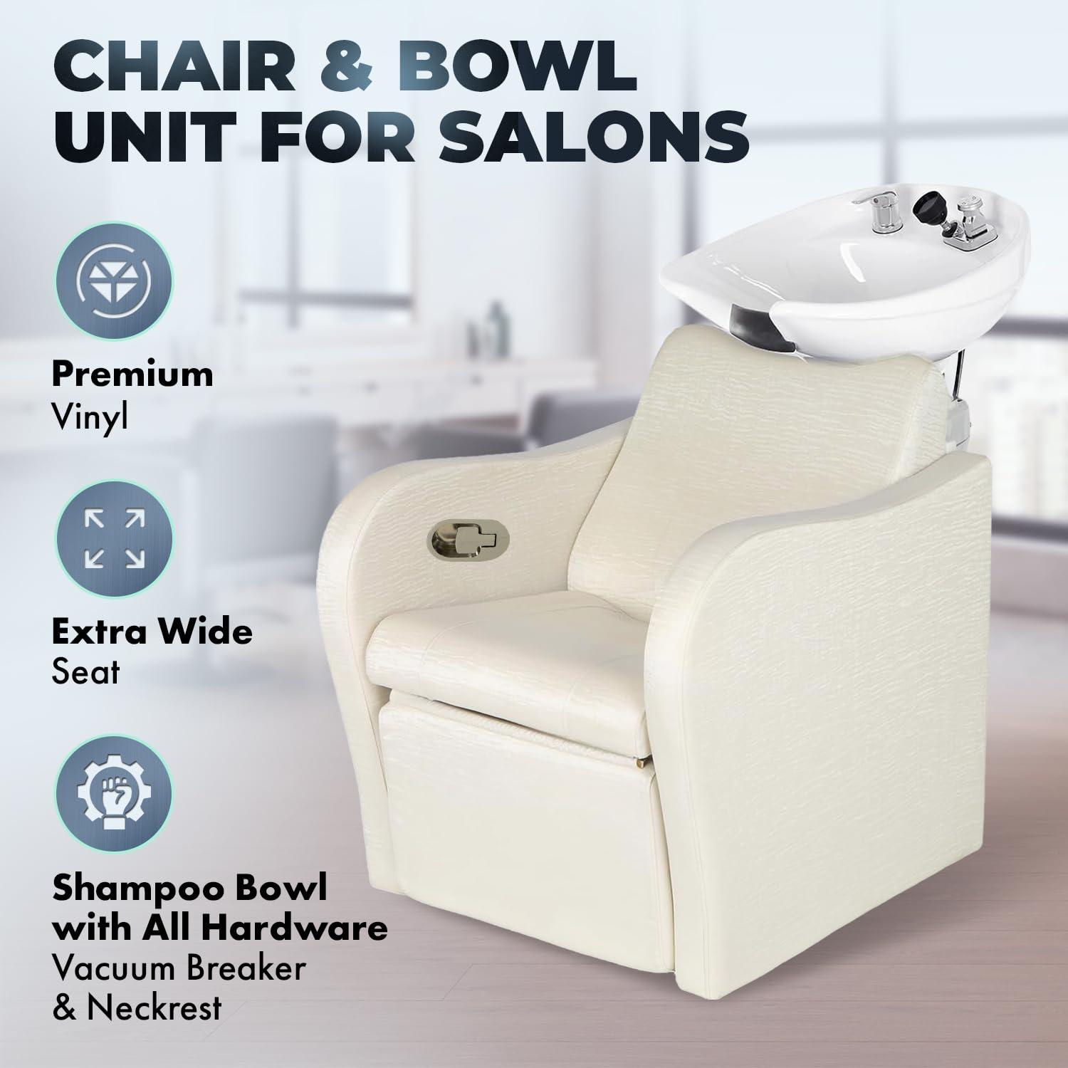 Buy-Rite Salon & Spa Equipment Buy-Rite Lexus Backwash Unit - Salon Shampoo Chair & Tilting Porcelain Shampoo Bowl, European Style Single Handle Faucet, Extra Wide Seat and Kick-Out Leg Rest, TS-8018B (White Zebra)