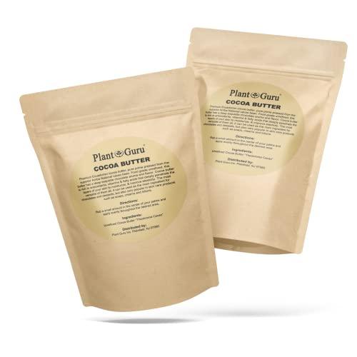 Plant Guru Raw Cocoa Butter 1 lb. Bar - 100% Pure Natural Unrefined FOOD GRADE Arriba Nacional Cacao Bean, Great For Chocolate Making, Soap, Lip Balm and Moisturizer For DIY Body Butters
