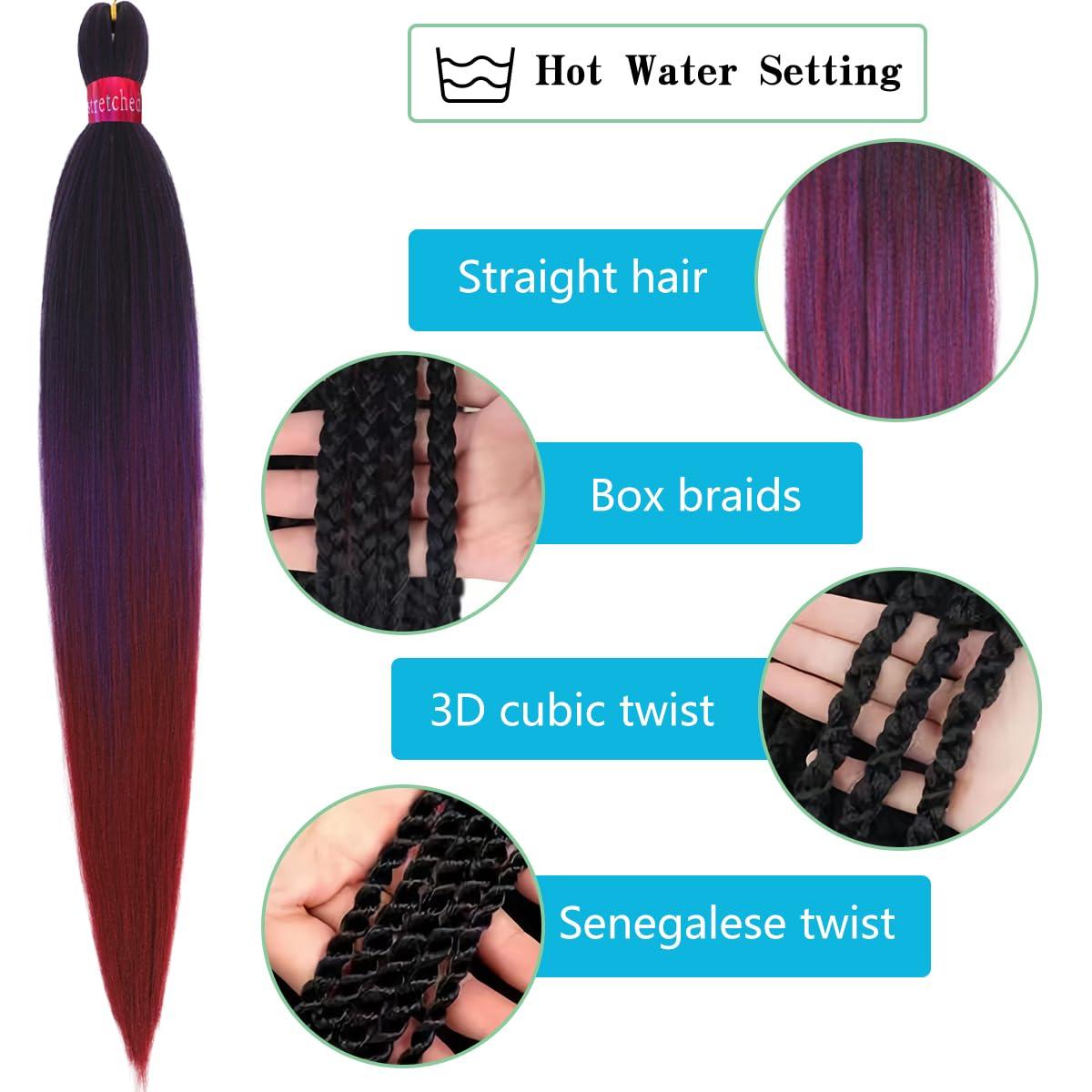 FAYETA Ombre Pre Stretched Braiding Hair, 28\'\'-3 packs Silky Color Blend Braid Hair Extensions, 100% Synthetic Crochet Hair Braids