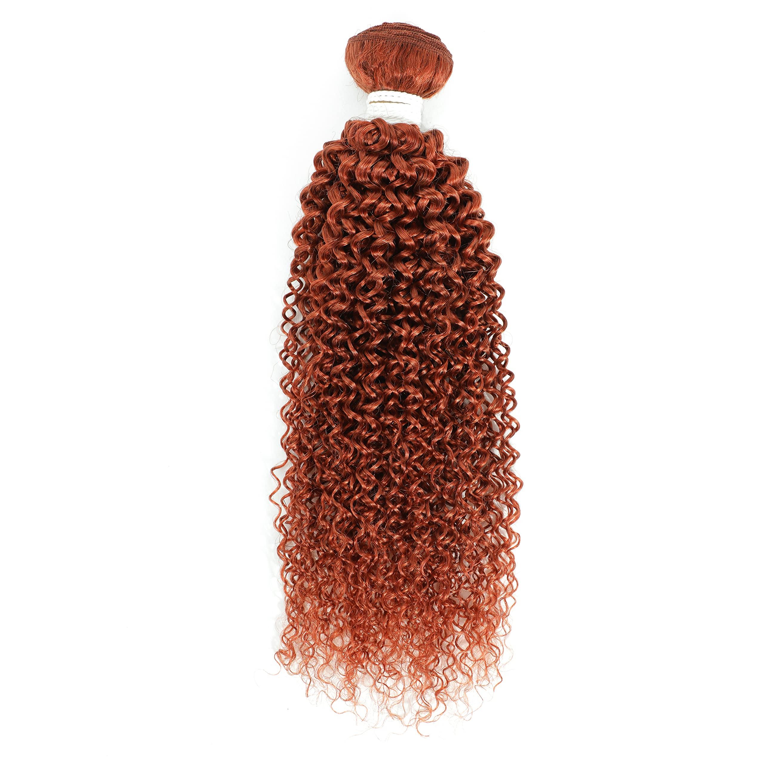 REMY HAIR FASHION REMY HAIR Kinky Curly Human Hair Bundle #350 Ginger Orange Brazilian Curly Hair bundles Curly Weave Hair Extension 22 Inch 1 bundle