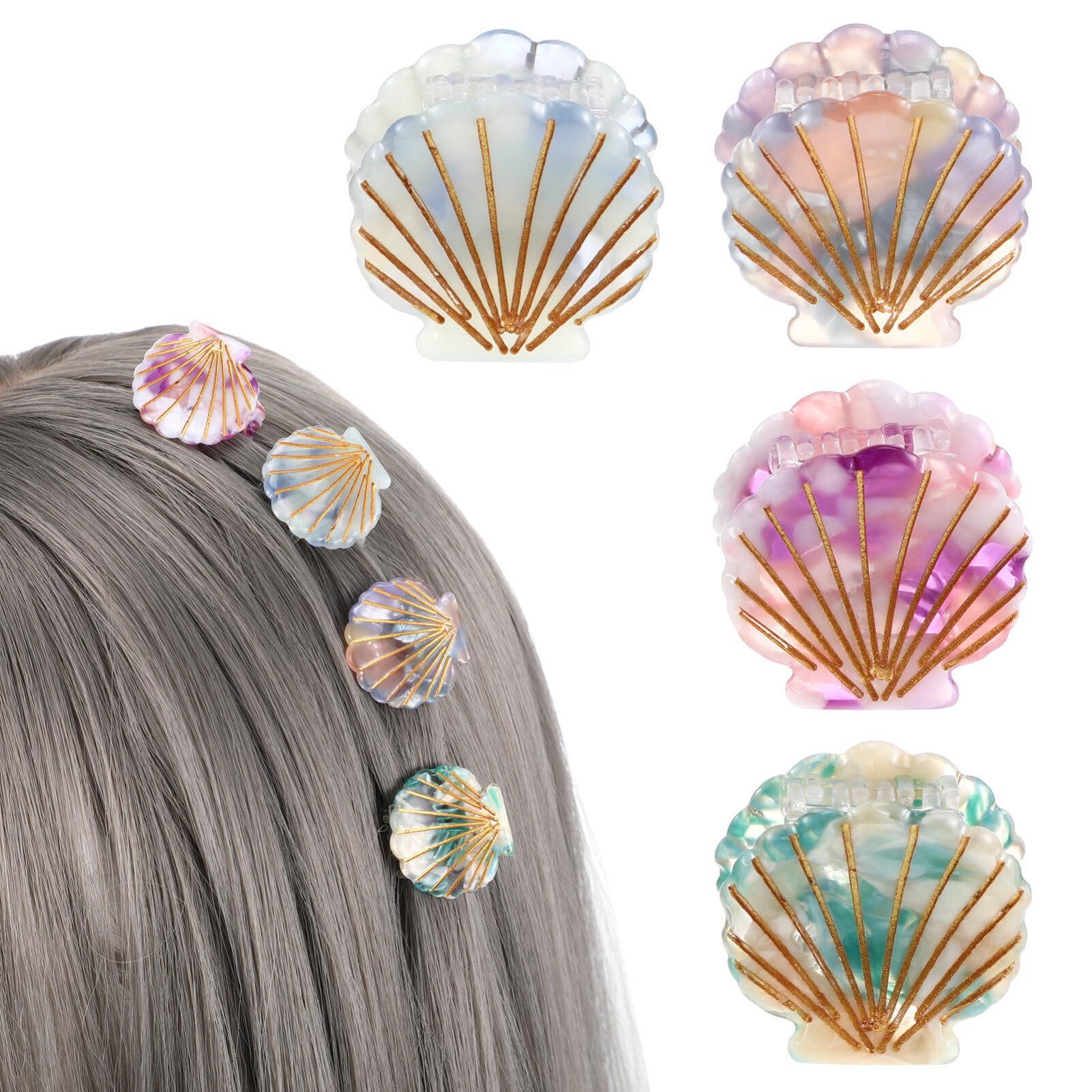 Luxshiny Luxshiny 4Pcs Sea Shell Hair Clip, Small Hair Claw Clips Princess Hair Clips Girl Hair Clips Beach Hair Accessories for Women Styling Hairdressing