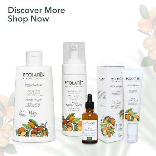 ECOLATIR Face Serum with Organic Argan Oil 98.4% Natural, Hydrating Anti-Aging Facial Serum, Revitalizing & Nourishing, Improves Skin Elasticity, 1.7 Fl Oz - ECOLATIER