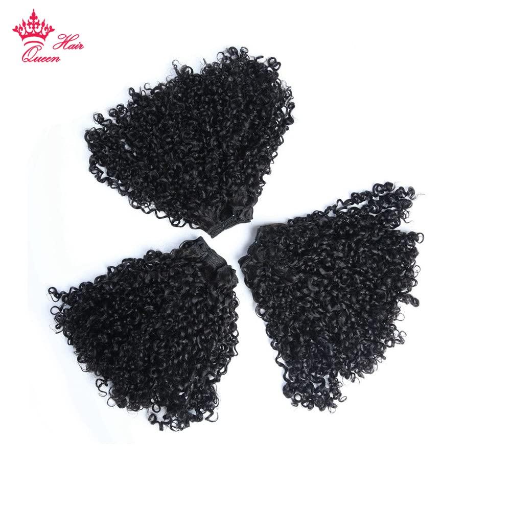 Queen Hair Double Drawn Pixie curl Brazilian Curly Hair Weave Bundles Brazilian Virgin Human Hair Weave 100% Unprocessed Hair Weft Extensions Natural Black Color Queen Hair Products (16 18 20 22inch, Natural Color(1B))