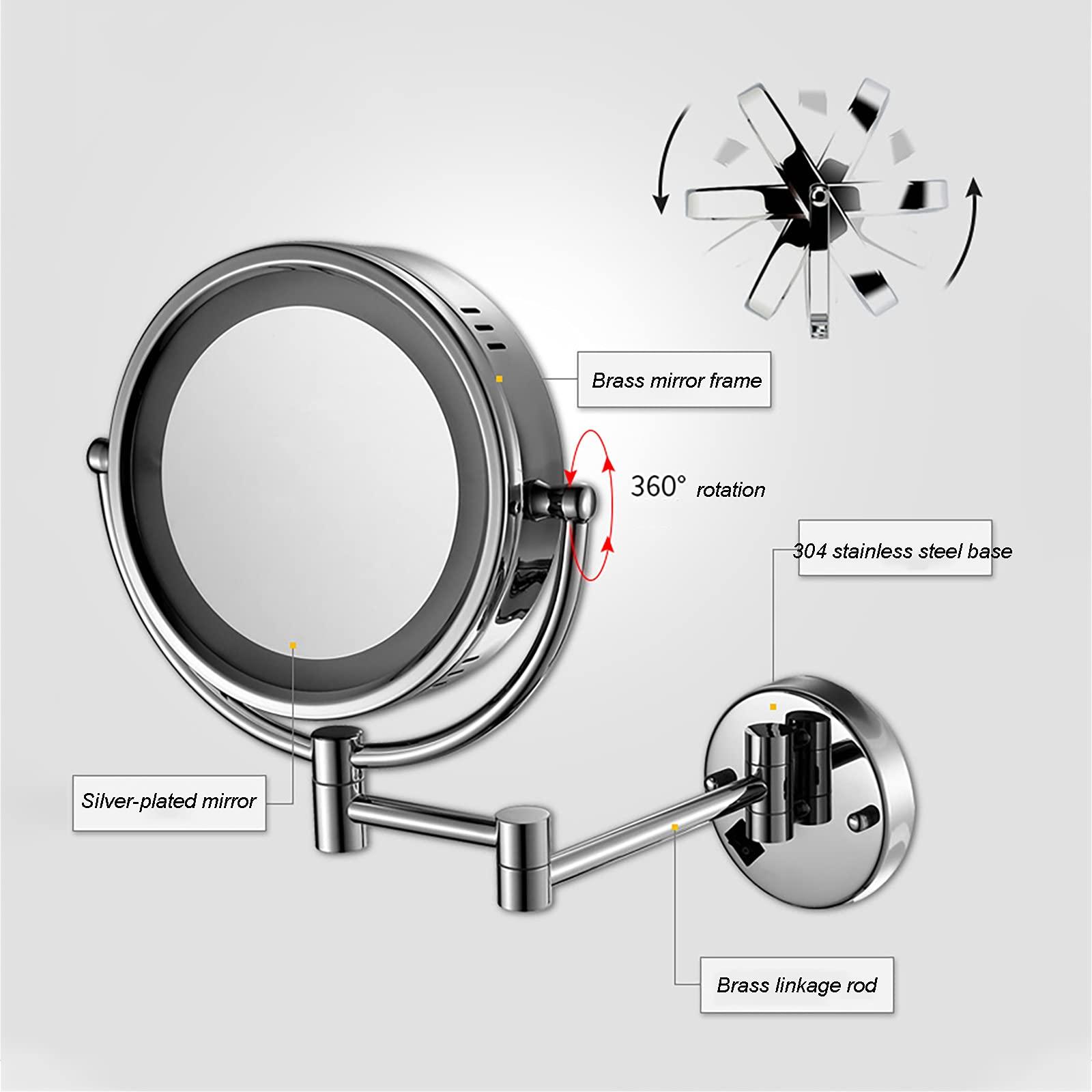 SHAWLA Makeup Mirror, LED Wall Mount Makeup Mirror with 7X Magnification, 8.5inch Double Sided 360 Swivel Vanity Mirror Plug Powered for Bedroom or Bathroom,Green Bronze
