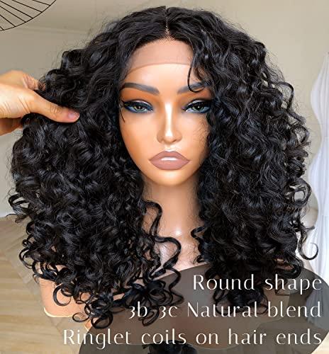 BlackSwern BlackSwern Curly Lace Front Wigs Pre Plucked, Lace Front Wigs Curly Hair Synthetic Lace Front Wig, Glueless Big Curly Wigs for Black Women Natural Black Color