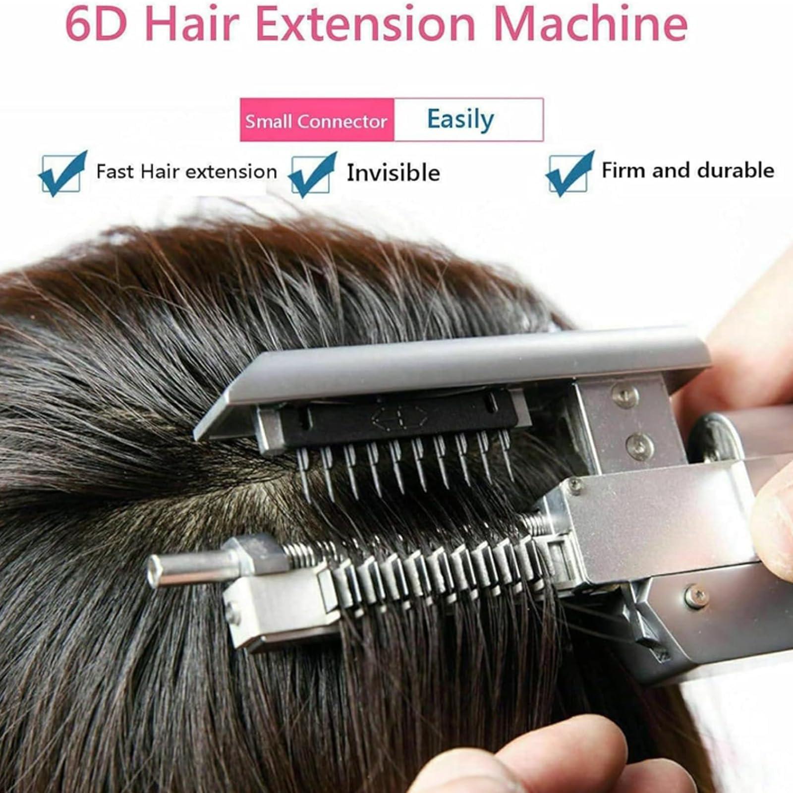 Generic Generic 6D Hair Extensions Machine kit,1st Generation 10 pin 6D Hair Extension Gun Professional Equipment/Invisible Seamless No-Trace Hair Extensions Tool With Pliers for Salon, silver