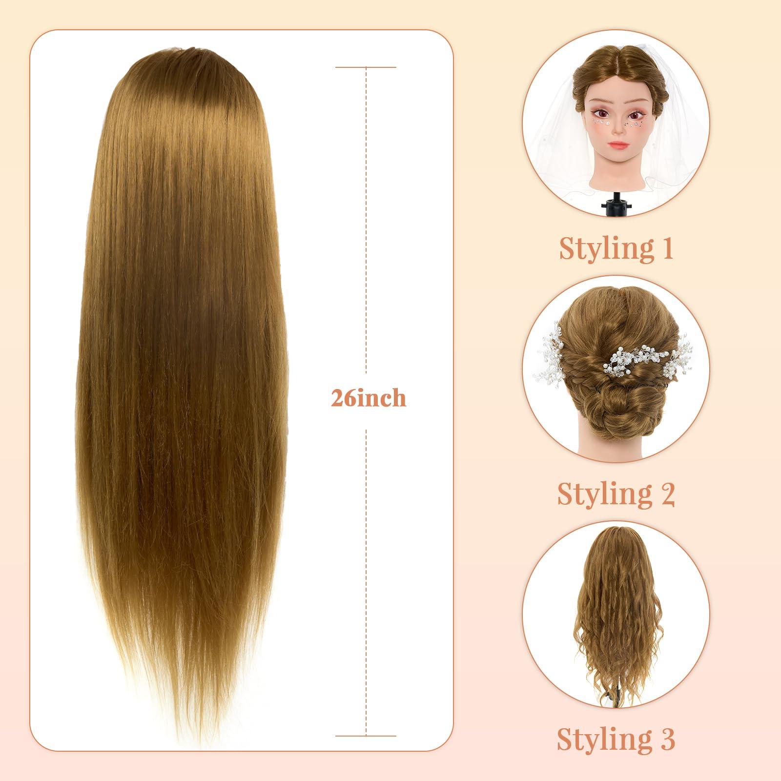 Neverland Beauty & Health Neverland Beauty Mannequin Head with 50% Real Human Hair, 26 Inch Cosmetology Mannequin Head with Hair for Makeup Braiding Curling Cuting, Make up Doll Head for Hair Styling with Table Clamp