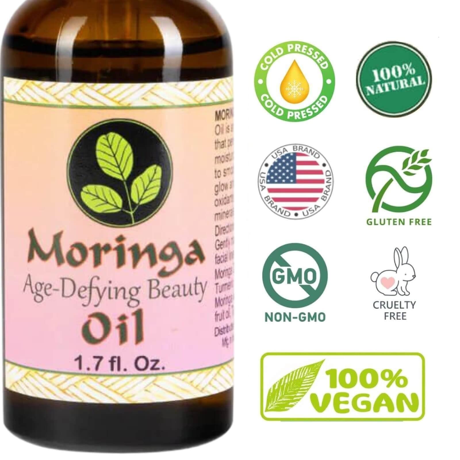 MORINGA ENERGY LIFE Moringa Age Defying Beauty Oil with Vitamin E - 100% Pure Cold Pressed Skin Care Oil Moisturizer for Face & Aging Reversal, Natural Skin Glow - 1.7 oz