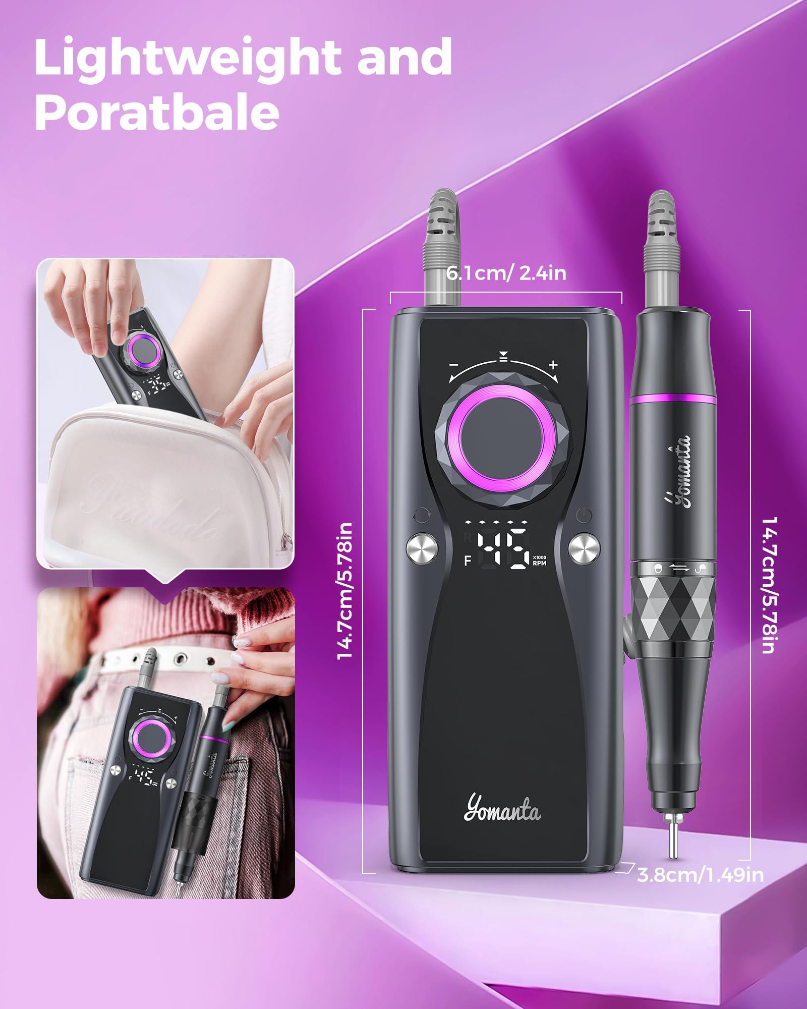 yomanta Yomanta Electric Nail Drill Professional Kit: 35,000 RPM USB Rechargeable Efile Nail Drill Nail File with 12 Bits for Polishing Gel/Acrylic Nails- Portable Manicure Tool Set for Salon/Home-Purple