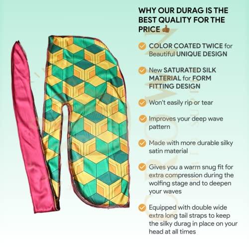 FOR KINGS. BY KINGS CROWN LMTD SUPPLY Anime Durag and Silk Bonnet 2pcs Set for Men Women, Silky Design Satin Fabric Comfort Compression, Burgundy Gold