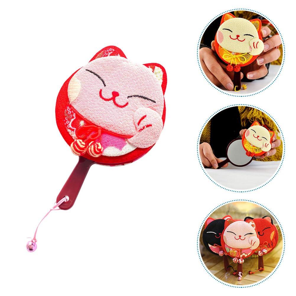 HEALLILY HEALLILY Pocket Mirror Hand Mirror Maneki Neko Handheld Mirror Japanese Lucky Cat Fortune Cat Design Lightweight Mirror Portable Mirror Travel Makeup Mirror Random Color Double Sided Mirror