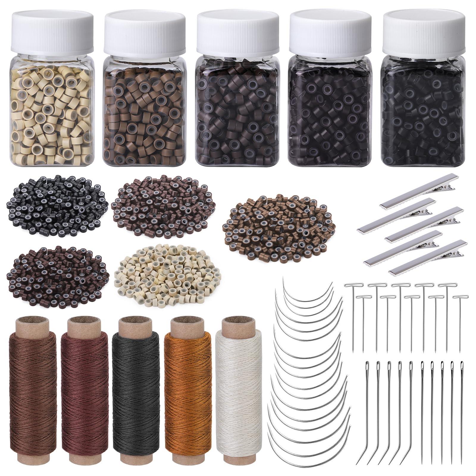Fedmut Fedmut Hair Extensions Kit, 28 PCS Hair Extensions Needles, 457 Yard Sewing Threads, 2500 PCS Lined Micro Beads, 5 Metal Hair Clips Hair Tools for Hair Extensions Hand Sewing Wig DIY Craft