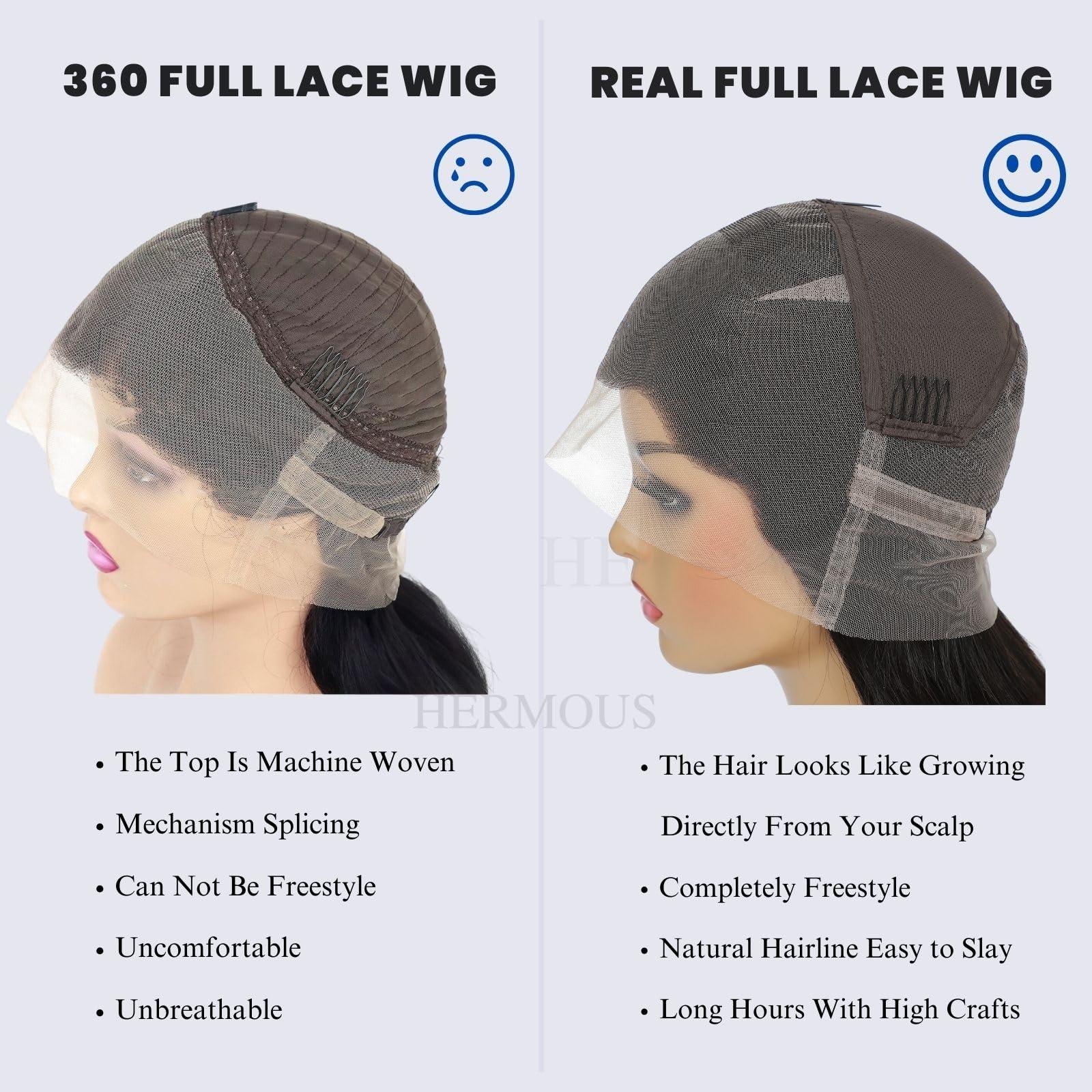 HERMOUS HERMOUS Full Lace Human Hair Wigs HD Transparent Lace Pre Plucked Handmade Whole Head Part Anywhere Lace Wig 180% Density Straight 12A Brazilian Virgin Remy Hair 12 Inch Natural Black