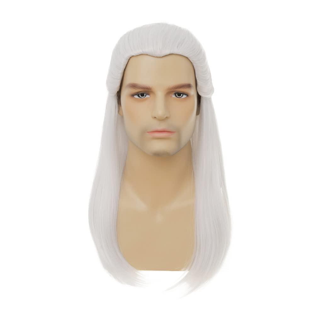 Dai Cloud Dai Cloud White Straight Wigs for Men Long White Male Hair Halloween Cosplay Anime Wigs