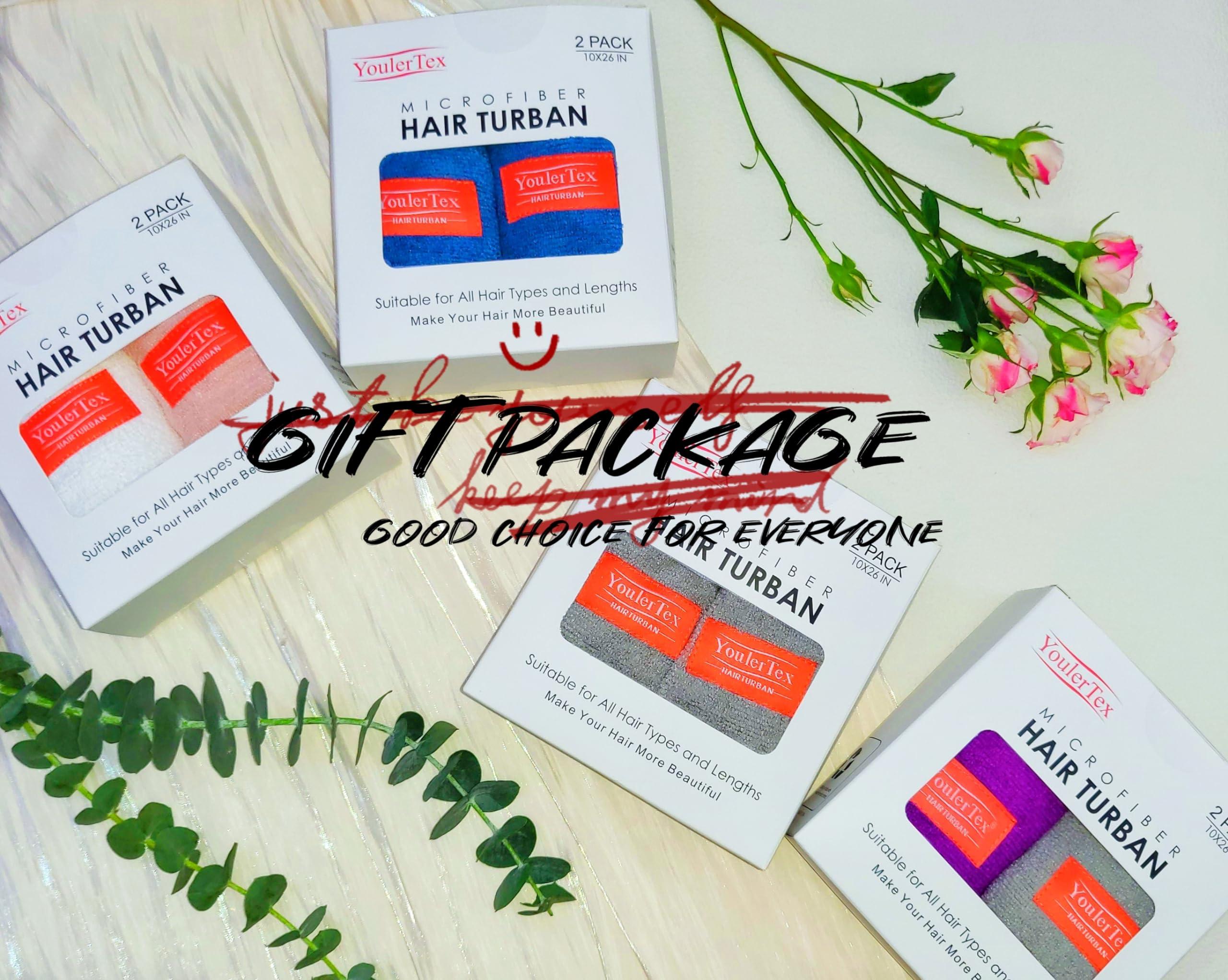 YoulerTex YoulerTex Ultra Plush Microfiber Hair Towel Wrap for Women, 2 Pack 10 inch X 26inch Purple, Ultra Absorbent Twist Hair Turban Drying Cap Hair Wrap, for Drying Curly, Long & Thick Hair (Peachy Beige)