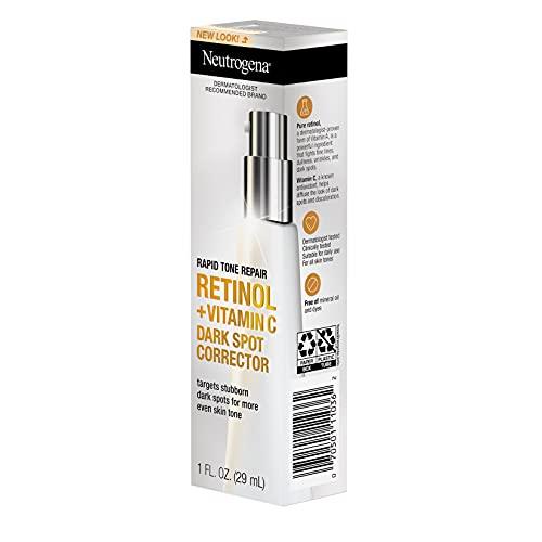 Neutrogena Neutrogena Rapid Tone Repair Retinol + Vitamin C Dark Spot Corrector Face Serum, Daily Anti-Wrinkle Dark Spot Corrector to Brighten & Even Tone, Mineral-Oil & Dye-Free, White, 1 oz