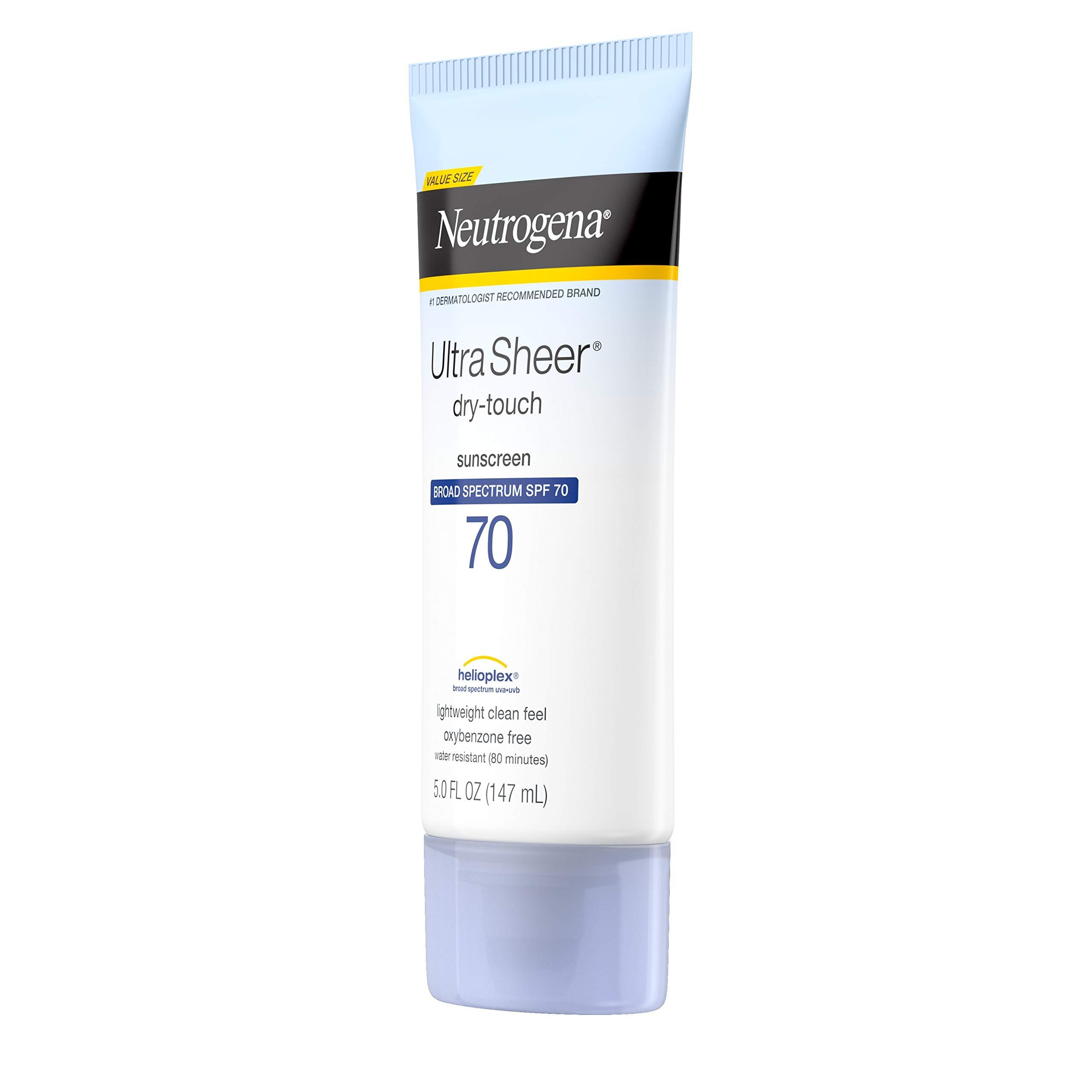 Neutrogena Neutrogena Ultra Sheer Dry-Touch Sunscreen Lotion, Broad Spectrum SPF 70 UVA/UVB Protection, Oxybenzone-Free, Light, Water Resistant, Non-Comedogenic & Non-Greasy, 5 fl. oz
